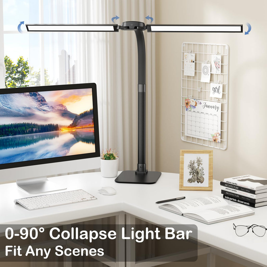 80cm Doppelkopf Schreibtischlampe Led Dimmbar mit USB-Ladeanschluss 24W