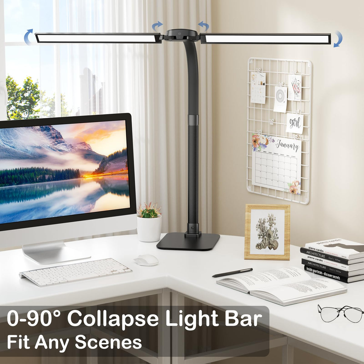 80cm Doppelkopf Schreibtischlampe Led Dimmbar mit USB-Ladeanschluss 24W