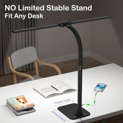 80cm Doppelkopf Schreibtischlampe Led Dimmbar mit USB-Ladeanschluss 24W