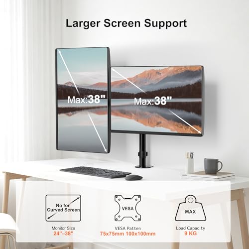 PUTORSEN 24~38 Zoll Monitor Halterung 2 Monitore, Adjustable VESA Slide Bildschirmhalterung 2 Monitore, 9kg pro Arm, VESA 75/100 mm