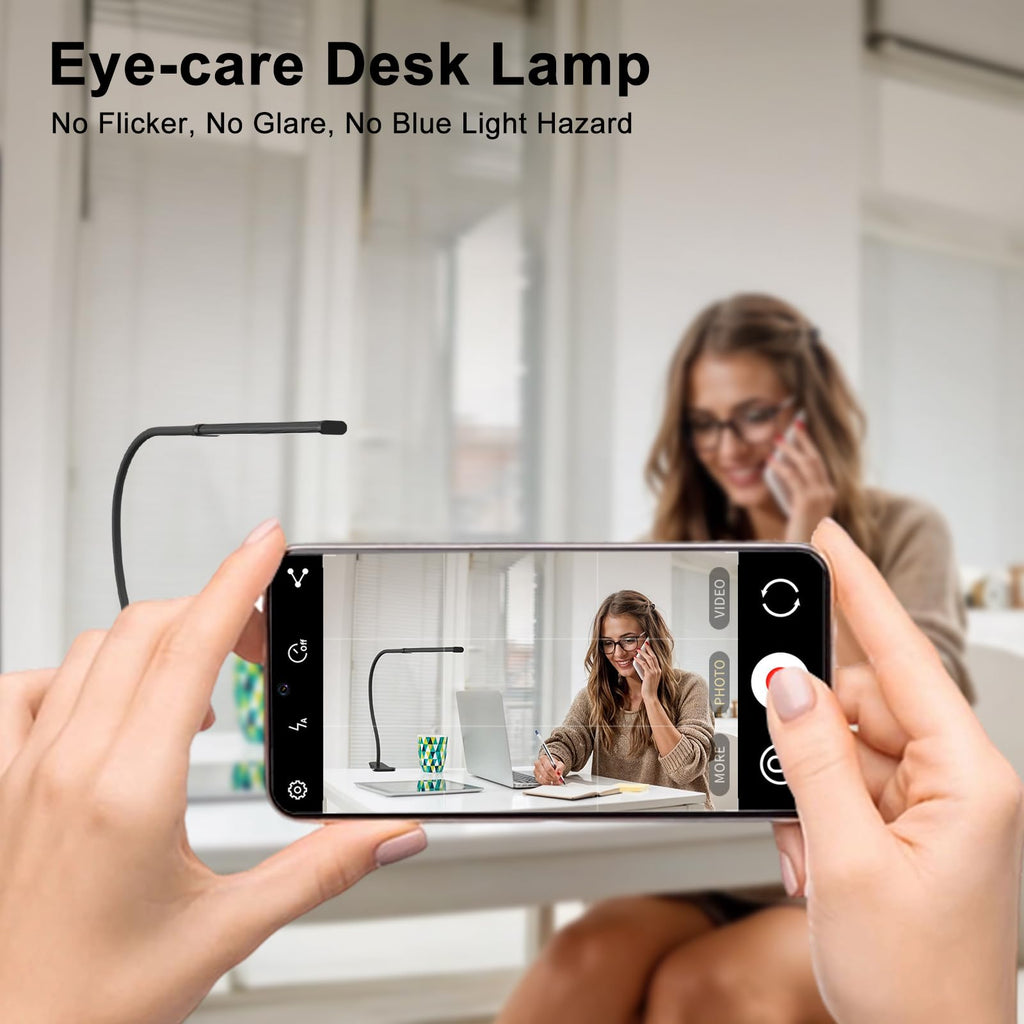 Mojimdo Schreibtischlampe 77 LED mit Fernbedienung [Beeindruckende Lichtleistung] 40CM Klemmlampe, 3 Farben & 5 Helligkeitsstufen, 360° Flexibel mit USB-Ladegerät