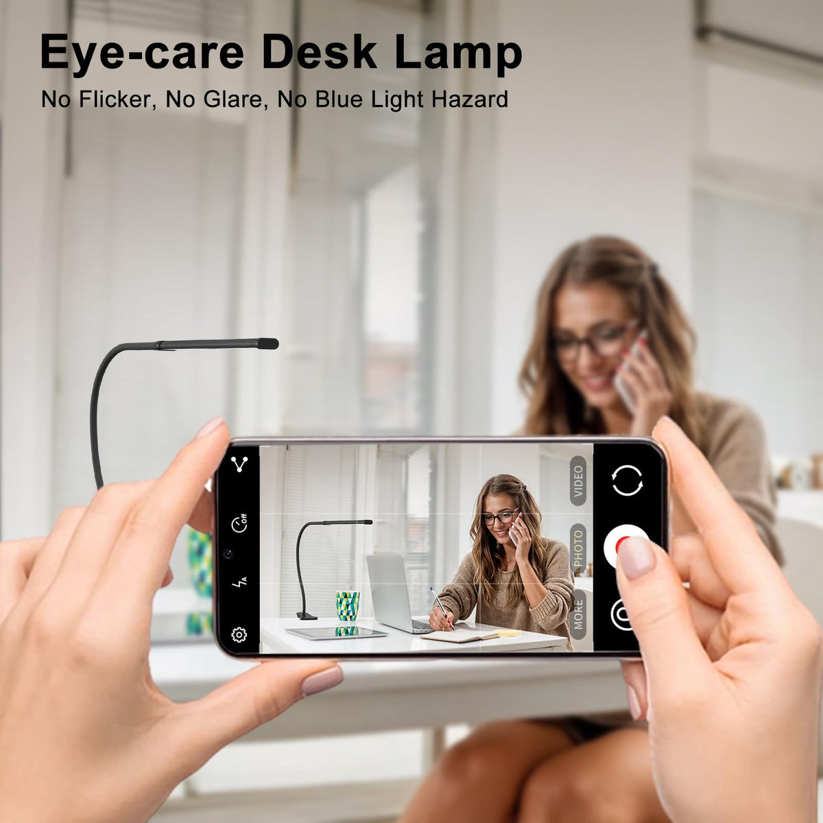 Mojimdo Schreibtischlampe 77 LED mit Fernbedienung [Beeindruckende Lichtleistung] 40CM Klemmlampe, 3 Farben & 5 Helligkeitsstufen, 360° Flexibel mit USB-Ladegerät