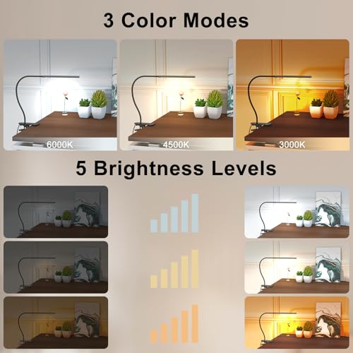 Mojimdo Schreibtischlampe 77 LED mit Fernbedienung [Beeindruckende Lichtleistung] 40CM Klemmlampe, 3 Farben & 5 Helligkeitsstufen, 360° Flexibel mit USB-Ladegerät