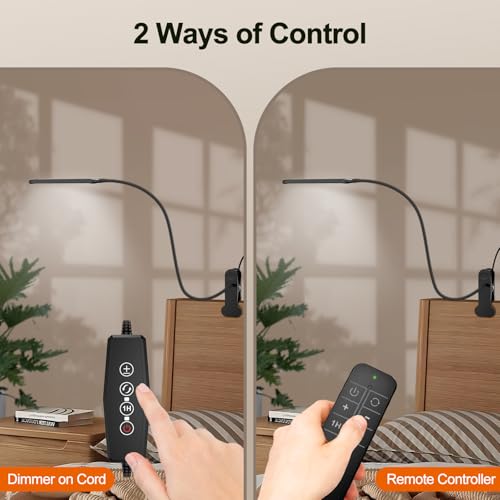Mojimdo Schreibtischlampe 77 LED mit Fernbedienung [Beeindruckende Lichtleistung] 40CM Klemmlampe, 3 Farben & 5 Helligkeitsstufen, 360° Flexibel mit USB-Ladegerät