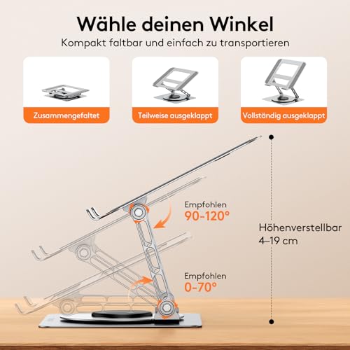 TECKNET Laptop Ständer Höhenverstellbar,Ergonomischer Laptop Stand,Silber