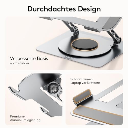 TECKNET Laptop Ständer Höhenverstellbar,Ergonomischer Laptop Stand,Silber