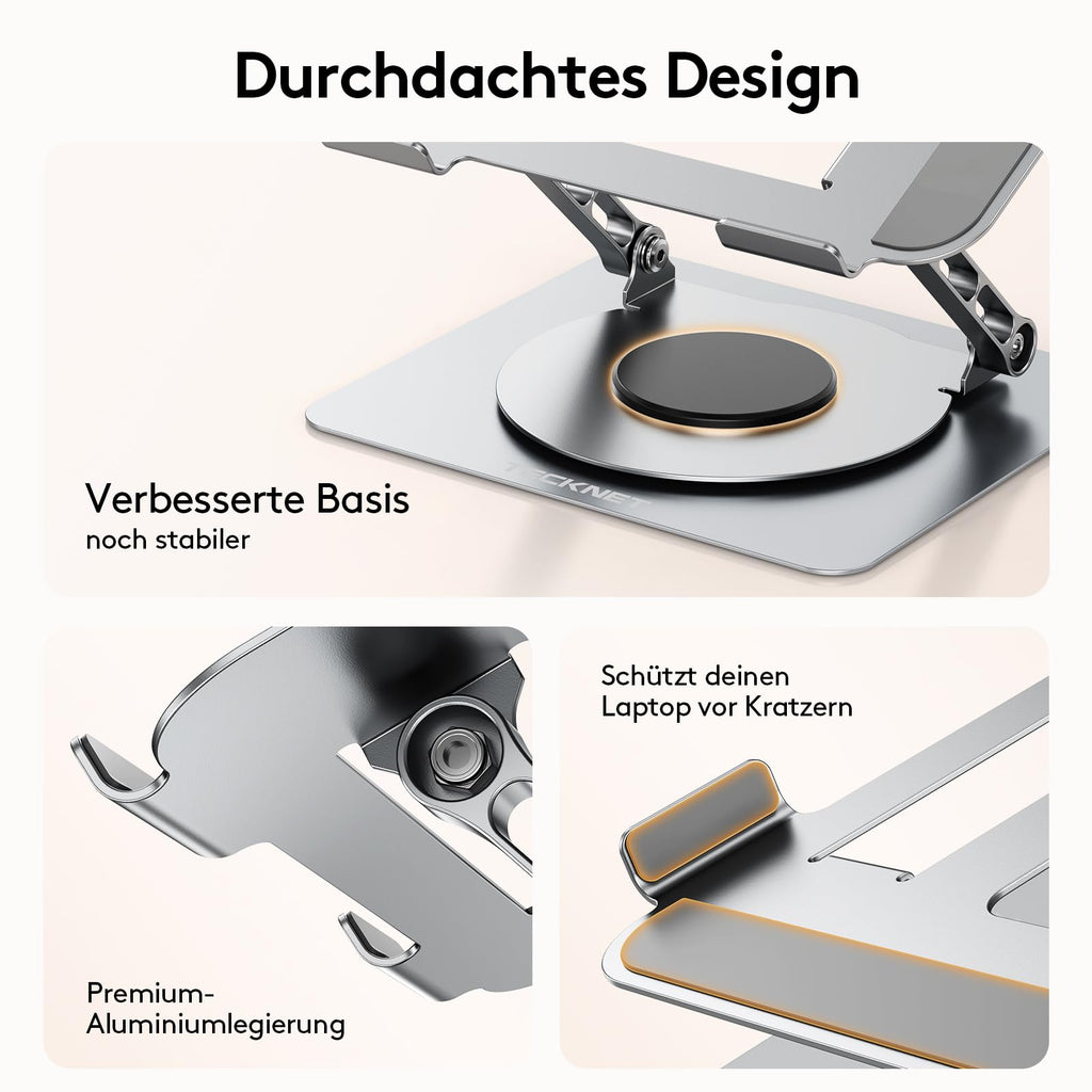 TECKNET Laptop Ständer Höhenverstellbar,Ergonomischer Laptop Stand,Silber