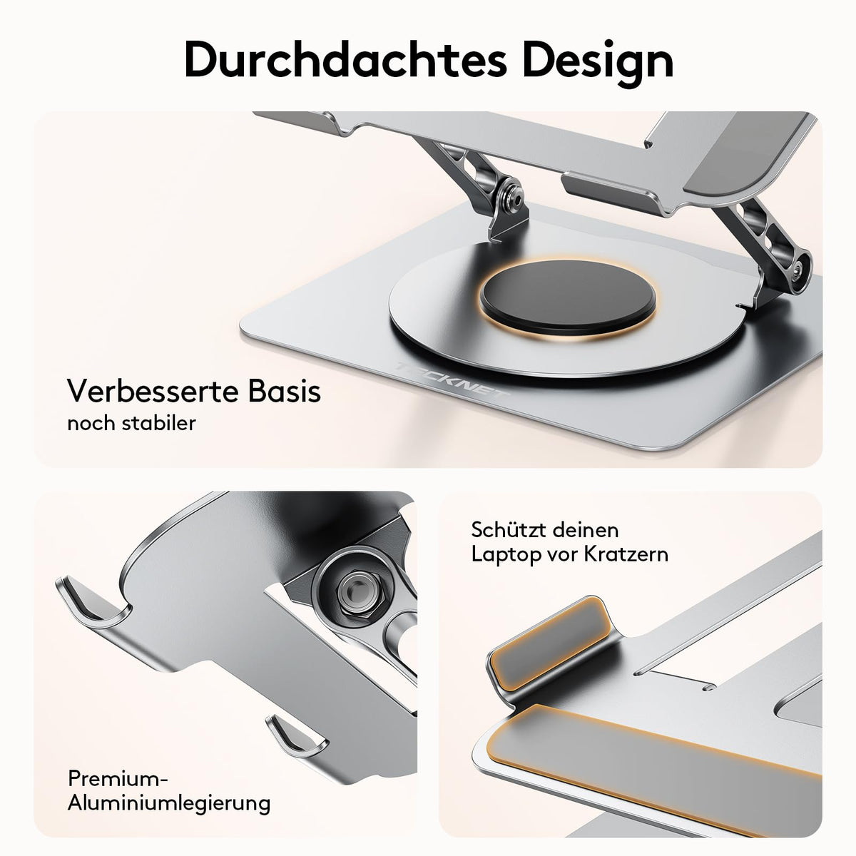 TECKNET Laptop Ständer Höhenverstellbar,Ergonomischer Laptop Stand,Silber