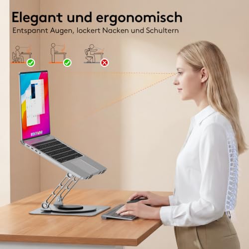 TECKNET Laptop Ständer Höhenverstellbar,Ergonomischer Laptop Stand,Silber