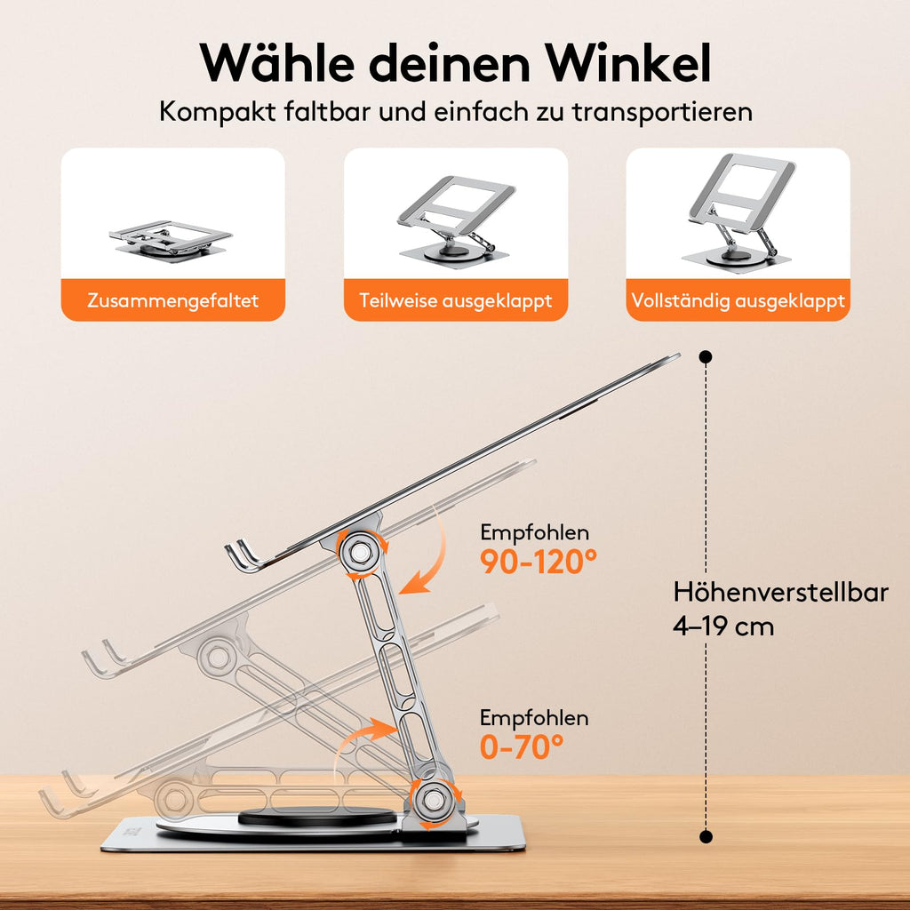 TECKNET Laptop Ständer Höhenverstellbar,Ergonomischer Laptop Stand,Silber