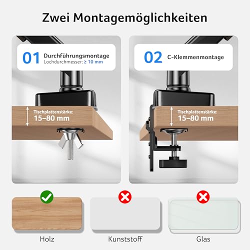 acer Monitor Halterung für 17-34 Zoll Bildschirme, Vollständig Einstellbar Gasfeder Monitor Arm Hält 9 kg, Monitorständer Höhenverstellbare mit Neigung, Schwenk & Drehfunktion, VESA 75/100 mm