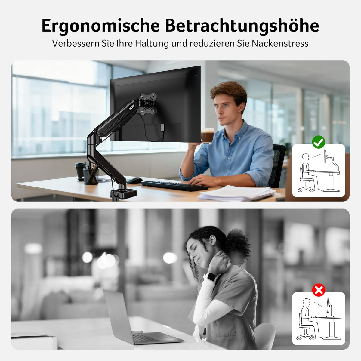 acer Monitor Halterung für 17-34 Zoll Bildschirme, Vollständig Einstellbar Gasfeder Monitor Arm Hält 9 kg, Monitorständer Höhenverstellbare mit Neigung, Schwenk & Drehfunktion, VESA 75/100 mm