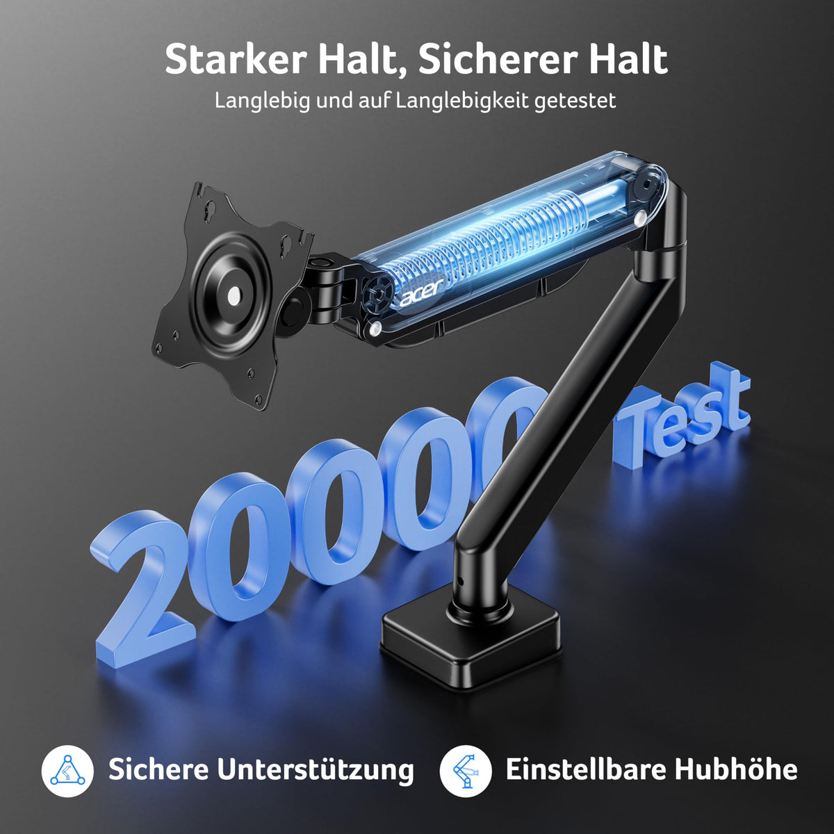 acer Monitor Halterung für 17-34 Zoll Bildschirme, Vollständig Einstellbar Gasfeder Monitor Arm Hält 9 kg, Monitorständer Höhenverstellbare mit Neigung, Schwenk & Drehfunktion, VESA 75/100 mm