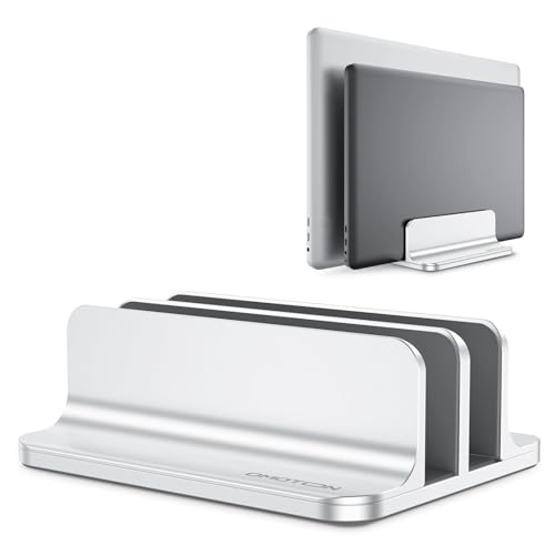 OMOTON [Aktualisierte Version Vertikaler Doppelständer für Laptops, Dualer Desktop-Laptop-Ständerhalter mit verstellbarem Dock (für Laptops bis zu 17,3 Zoll) für alle MacBook Air/Pro (Silber)