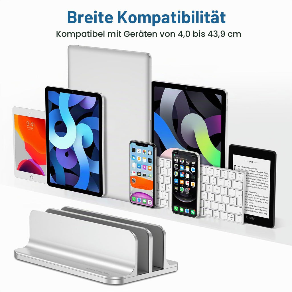 OMOTON [Aktualisierte Version Vertikaler Doppelständer für Laptops, Dualer Desktop-Laptop-Ständerhalter mit verstellbarem Dock (für Laptops bis zu 17,3 Zoll) für alle MacBook Air/Pro (Silber)