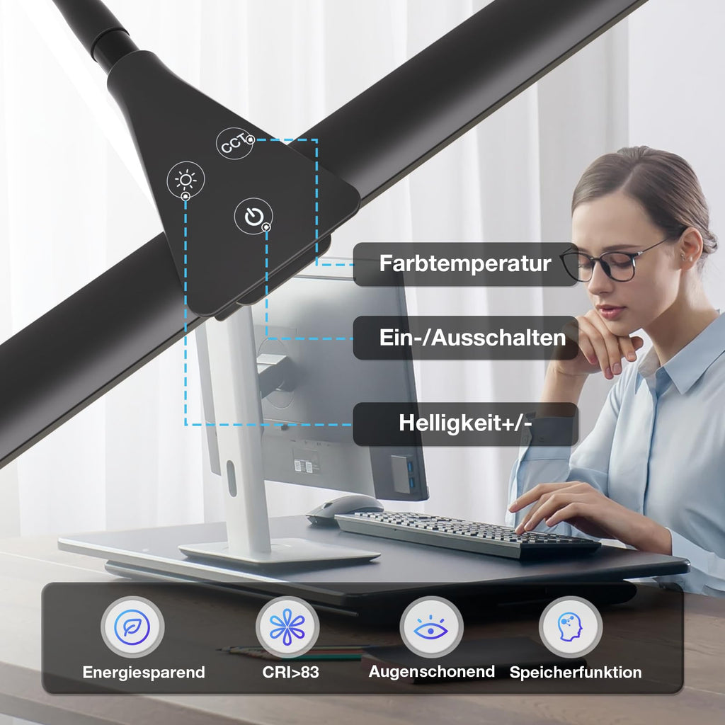 Hensam Schreibtischlampe LED Dimmbar, 1400LM Bürolampe für Monitor
