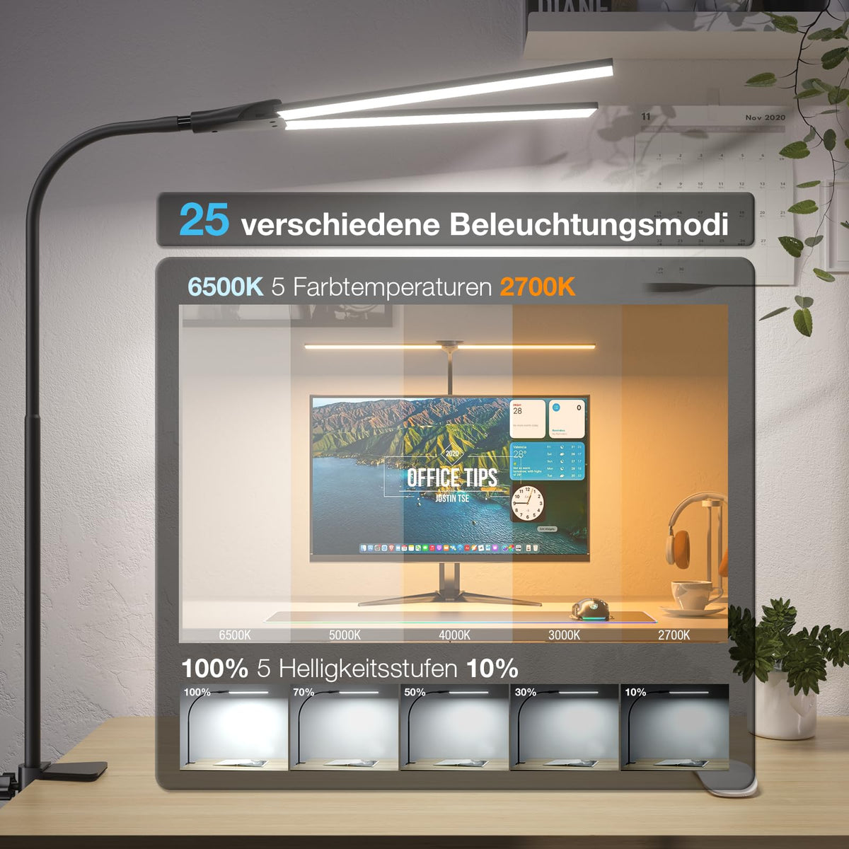 Hensam Schreibtischlampe LED Dimmbar, 1400LM Bürolampe für Monitor