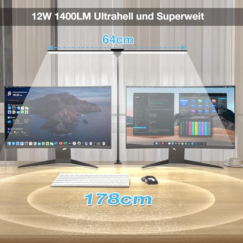 Hensam Schreibtischlampe LED Dimmbar, 1400LM Bürolampe für Monitor
