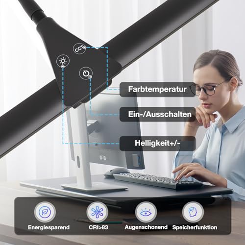 Hensam Schreibtischlampe LED Dimmbar, 1400LM Bürolampe für Monitor