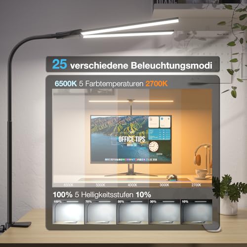Hensam Schreibtischlampe LED Dimmbar, 1400LM Bürolampe für Monitor