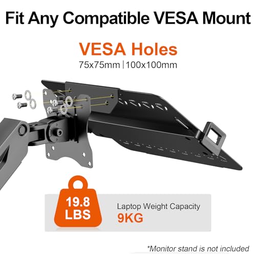 PUTORSEN VESA Laptop Halterung aus Metall für 12-18 Zoll Notebook bis 9 kg, Laptop-Ständer mit Belüftung für Monitorarm, VESA 75/100