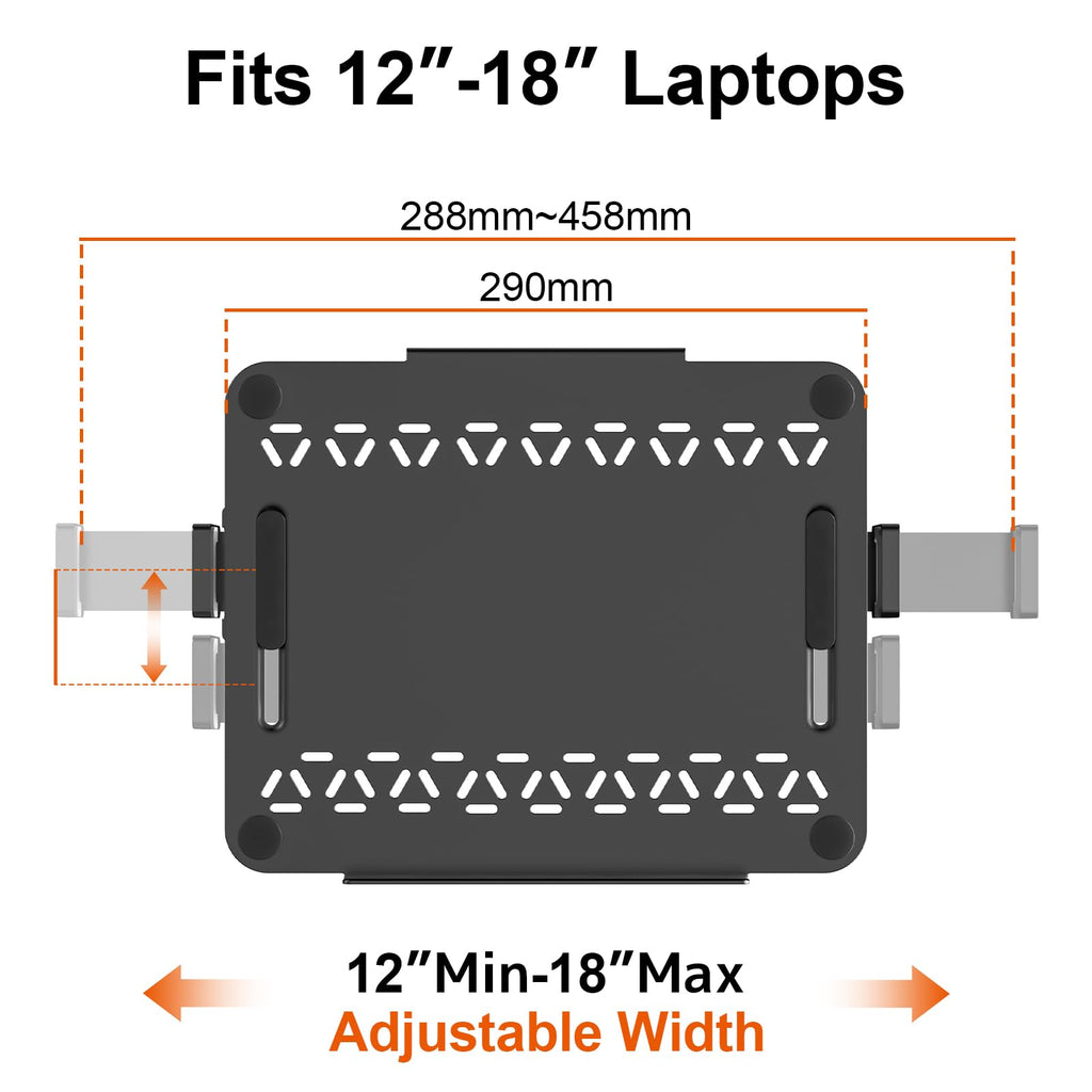 PUTORSEN VESA Laptop Halterung aus Metall für 12-18 Zoll Notebook bis 9 kg, Laptop-Ständer mit Belüftung für Monitorarm, VESA 75/100