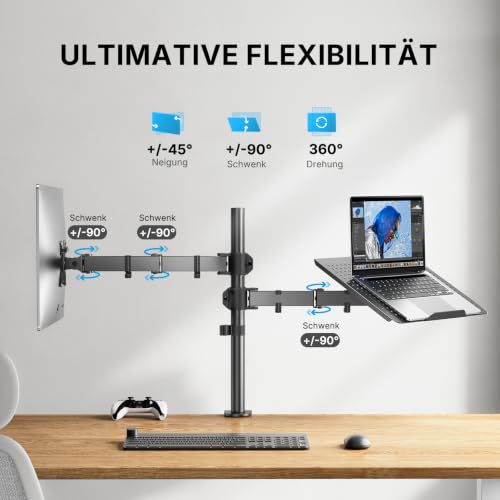 HUANUO Monitor Halterung mit Laptop Arm 13-32 Zoll, 10KG Arm, VESA 75/100