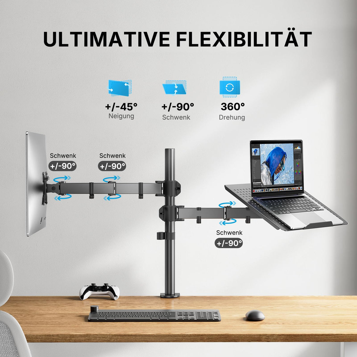 HUANUO Monitor Halterung mit Laptop Arm 13-32 Zoll, 10KG Arm, VESA 75/100
