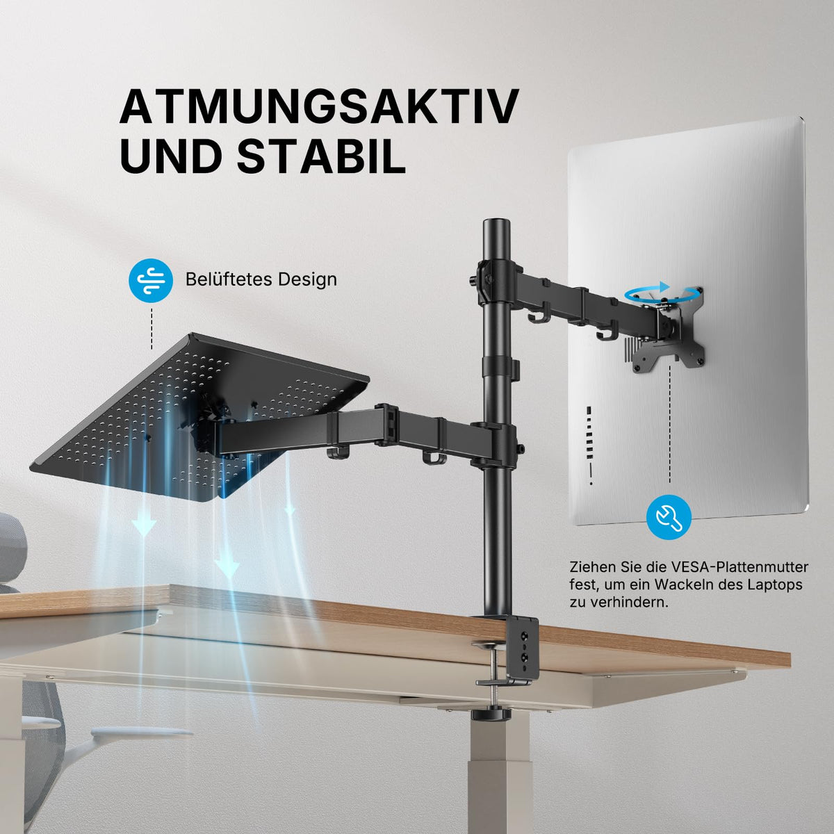HUANUO Monitor Halterung mit Laptop Arm 13-32 Zoll, 10KG Arm, VESA 75/100