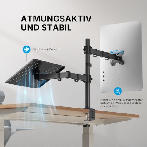 HUANUO Monitor Halterung mit Laptop Arm 13-32 Zoll, 10KG Arm, VESA 75/100