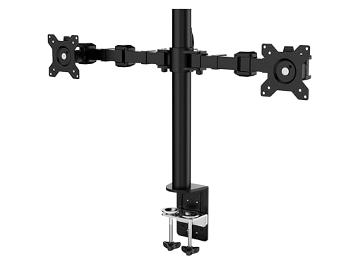 Amazon Basics Monitor- und Bildschirmhalterung/Tragarm für 2 Monitore, mit einstellbarer Höhe, Bildschirmneigung und Kabelorganizer, 360-Grad-Drehung, Stahl, Schwarz, 33 bis 76 cm