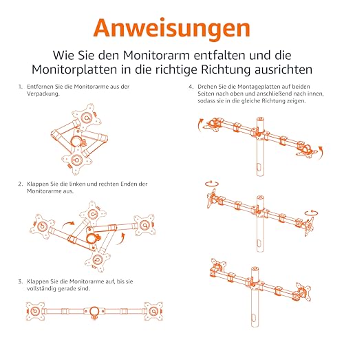 Amazon Basics Monitor- und Bildschirmhalterung/Tragarm für 2 Monitore, mit einstellbarer Höhe, Bildschirmneigung und Kabelorganizer, 360-Grad-Drehung, Stahl, Schwarz, 33 bis 76 cm