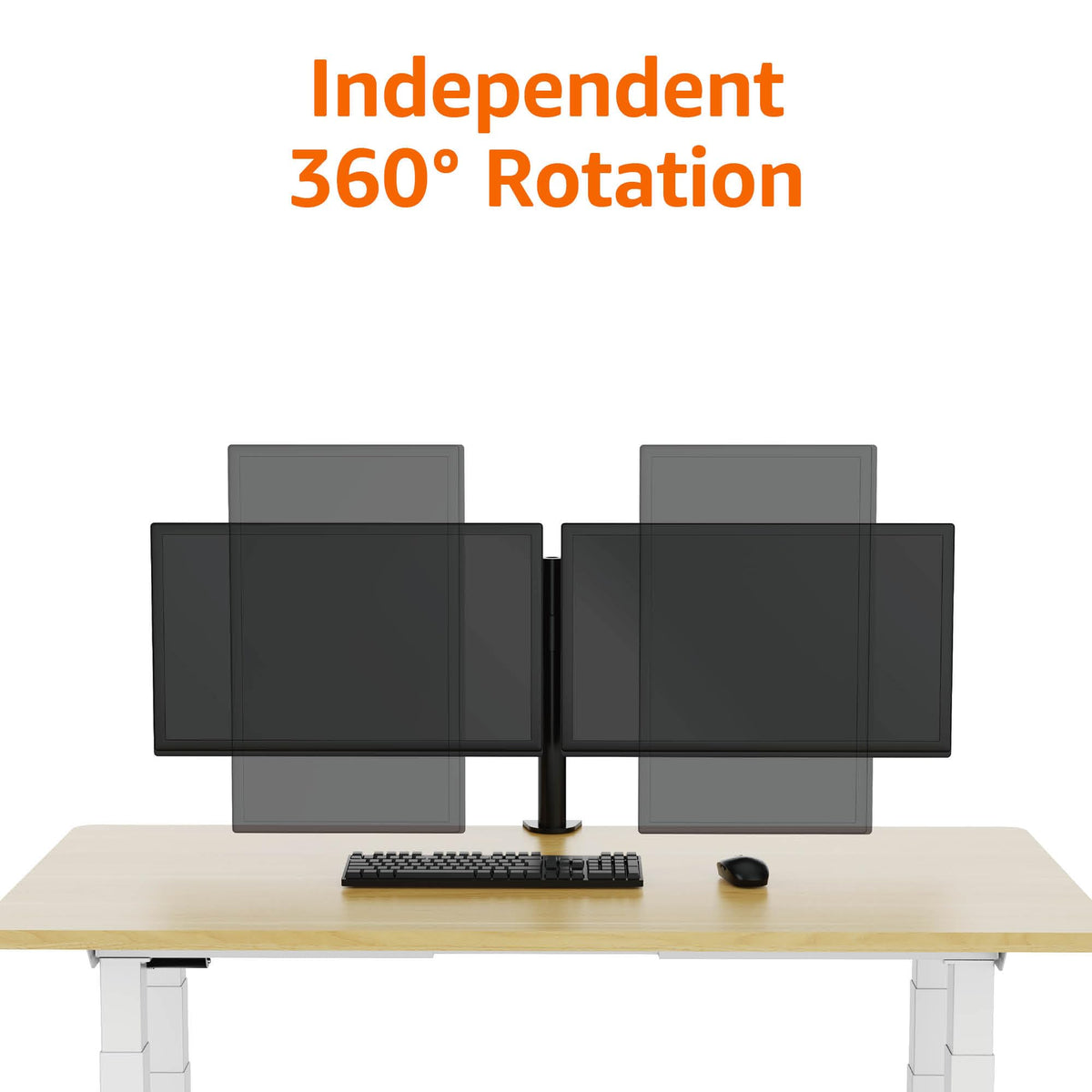 Amazon Basics Monitor- und Bildschirmhalterung/Tragarm für 2 Monitore, mit einstellbarer Höhe, Bildschirmneigung und Kabelorganizer, 360-Grad-Drehung, Stahl, Schwarz, 33 bis 76 cm