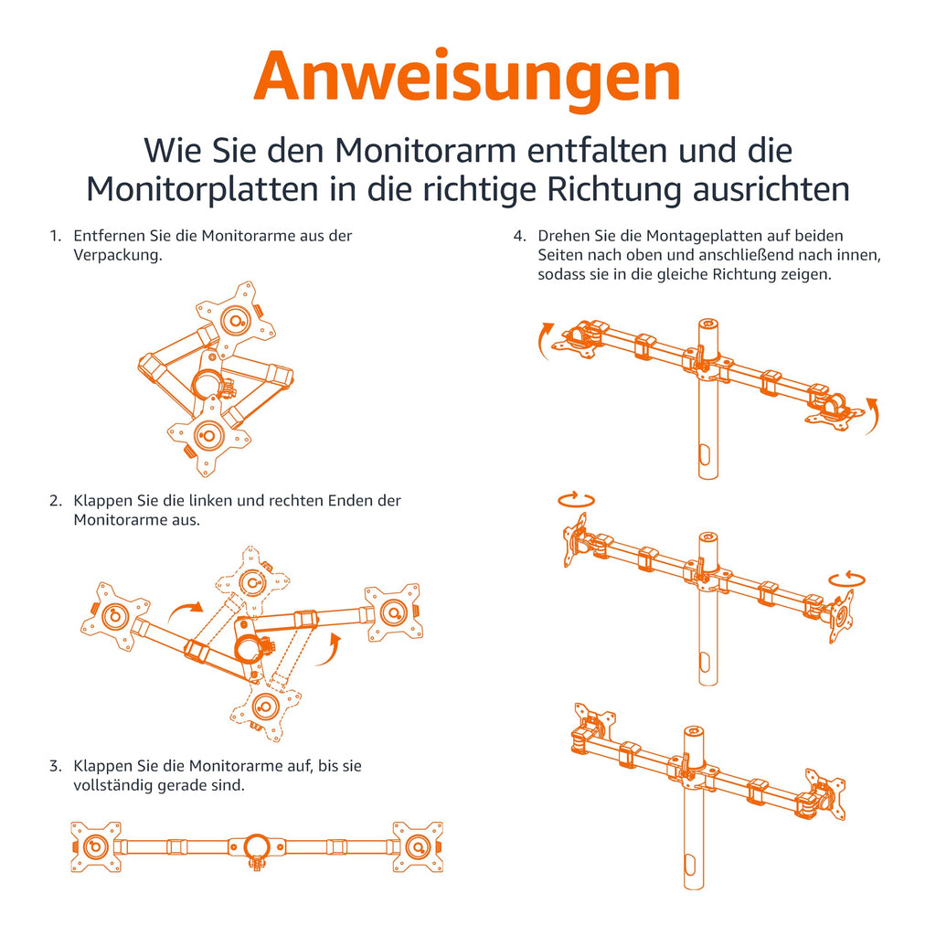 Amazon Basics Monitor- und Bildschirmhalterung/Tragarm für 2 Monitore, mit einstellbarer Höhe, Bildschirmneigung und Kabelorganizer, 360-Grad-Drehung, Stahl, Schwarz, 33 bis 76 cm