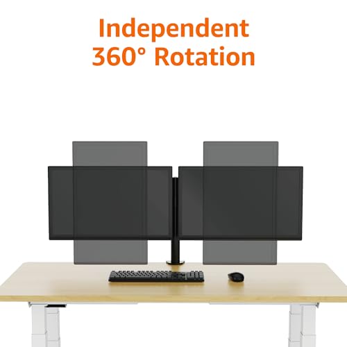 Amazon Basics Monitor- und Bildschirmhalterung/Tragarm für 2 Monitore, mit einstellbarer Höhe, Bildschirmneigung und Kabelorganizer, 360-Grad-Drehung, Stahl, Schwarz, 33 bis 76 cm