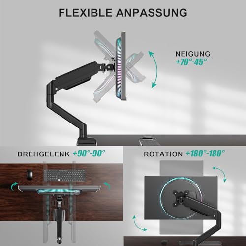 WALI Monitorhalterung für 13‑34 Zoll Bildschirme bis zu 12 kg, Verstellbarer Monitorarm, höhenverstellbare Bildschirmhalterung Schwenkbar Neigbar Drehbar, VESA 75x75/100x100 mm (GSMP001N), Schwarz