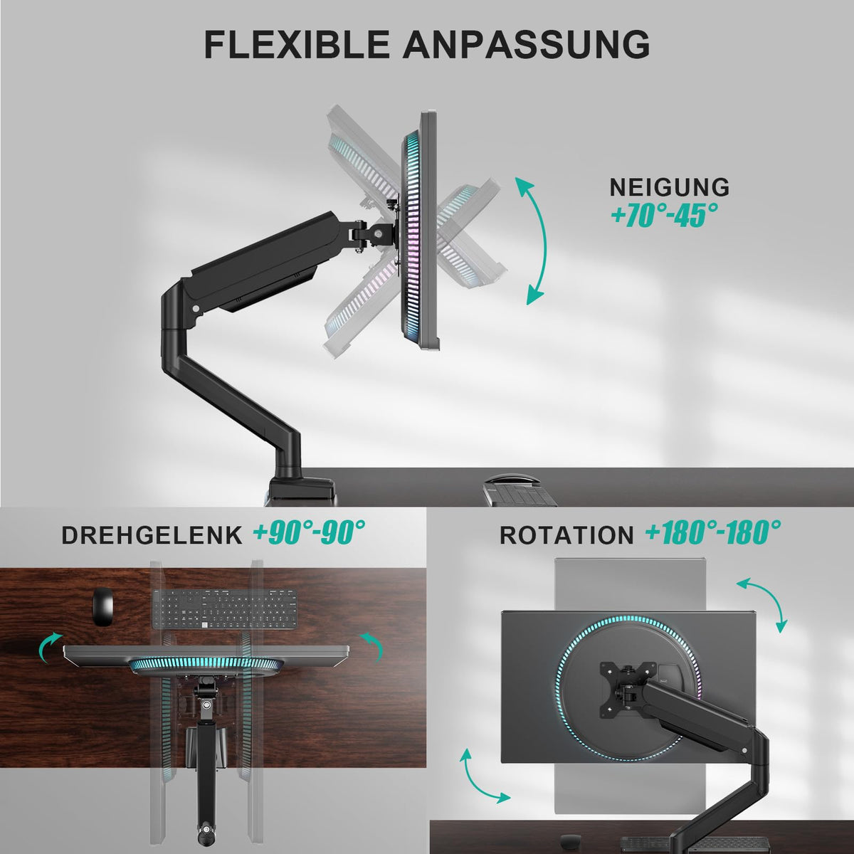 WALI Monitorhalterung für 13‑34 Zoll Bildschirme bis zu 12 kg, Verstellbarer Monitorarm, höhenverstellbare Bildschirmhalterung Schwenkbar Neigbar Drehbar, VESA 75x75/100x100 mm (GSMP001N), Schwarz