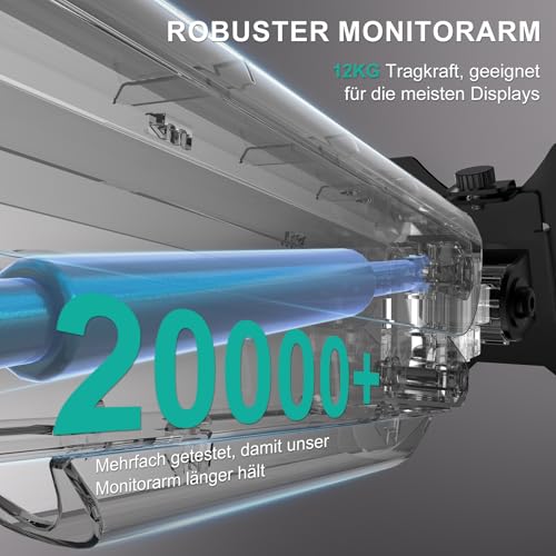 WALI Monitorhalterung für 13‑34 Zoll Bildschirme bis zu 12 kg, Verstellbarer Monitorarm, höhenverstellbare Bildschirmhalterung Schwenkbar Neigbar Drehbar, VESA 75x75/100x100 mm (GSMP001N), Schwarz