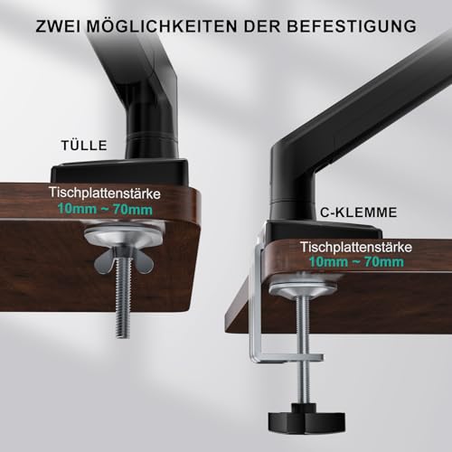 WALI Monitorhalterung für 13‑34 Zoll Bildschirme bis zu 12 kg, Verstellbarer Monitorarm, höhenverstellbare Bildschirmhalterung Schwenkbar Neigbar Drehbar, VESA 75x75/100x100 mm (GSMP001N), Schwarz