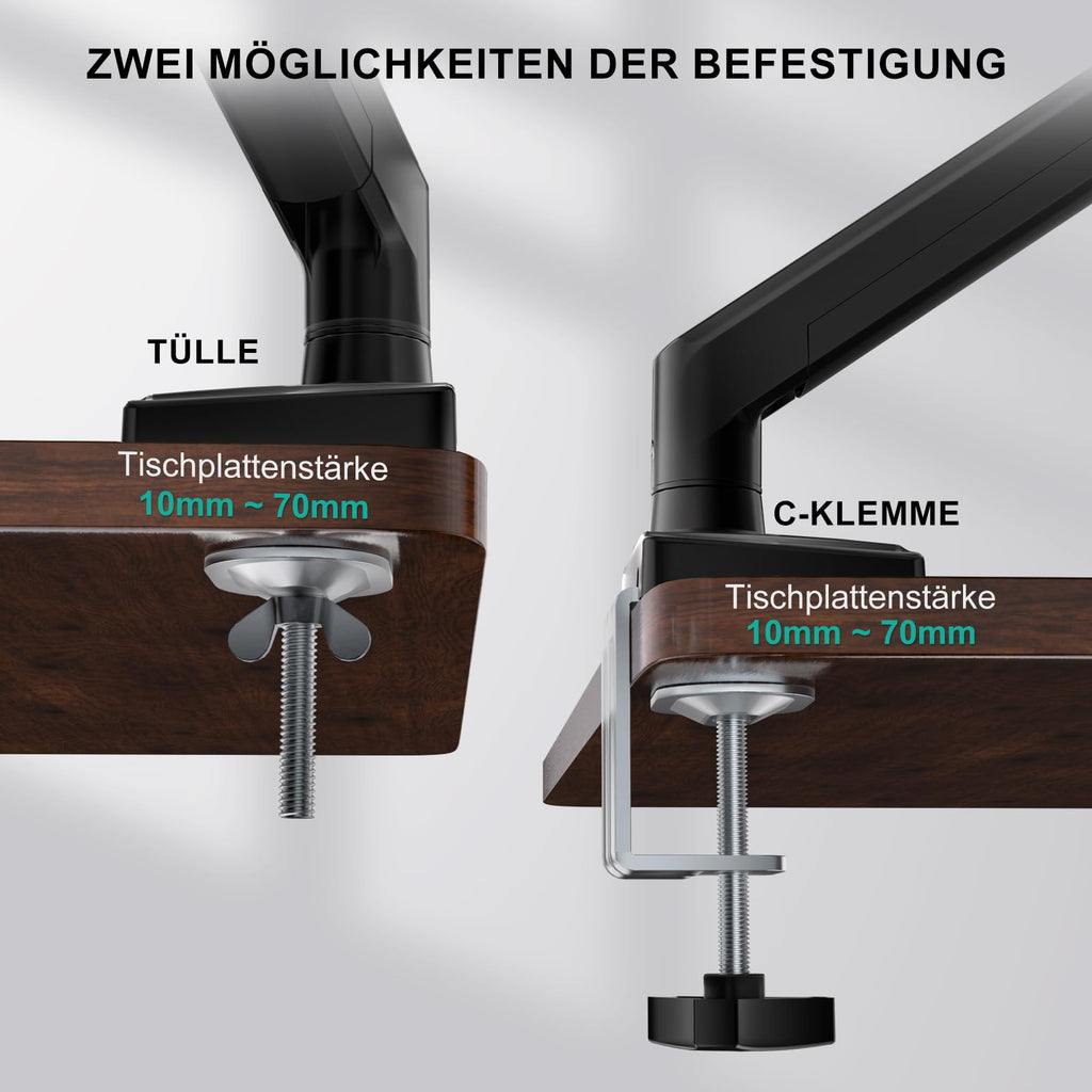 WALI Monitorhalterung für 13‑34 Zoll Bildschirme bis zu 12 kg, Verstellbarer Monitorarm, höhenverstellbare Bildschirmhalterung Schwenkbar Neigbar Drehbar, VESA 75x75/100x100 mm (GSMP001N), Schwarz