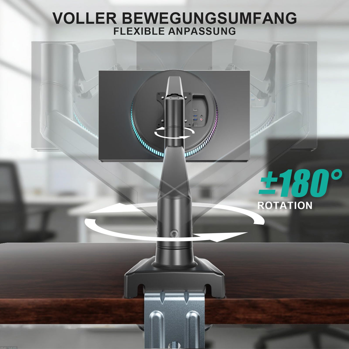 WALI Monitorhalterung für 13‑34 Zoll Bildschirme bis zu 12 kg, Verstellbarer Monitorarm, höhenverstellbare Bildschirmhalterung Schwenkbar Neigbar Drehbar, VESA 75x75/100x100 mm (GSMP001N), Schwarz