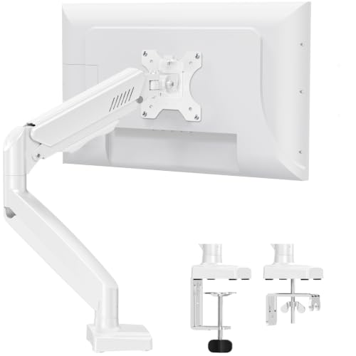 ELIVED 1 Monitor Halterung für 13-32" Bildschirme bis zu 9kg mit VESA 75/100mm, Gasdruckfeder PC Monitor Tischhatlerung, Neigbar, Schwenkbar, Drehbar, Höhenverstellbar Monitorhalterung Weiß EV004W