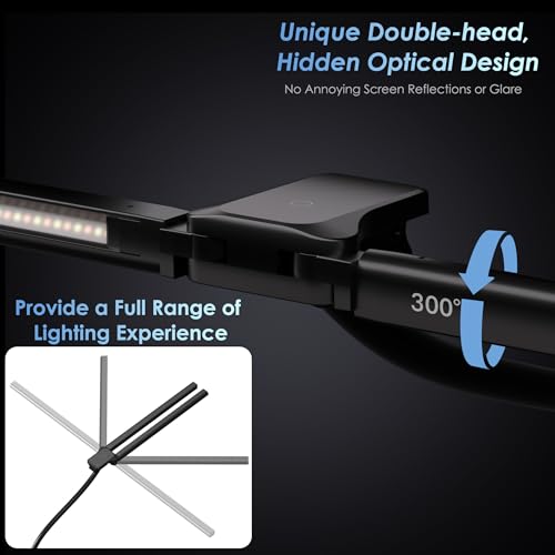 EYOCEAN Schreibtischlampe, Doppelkopf Schreibtischlampe Klemmbar, 24W 80cm Tageslichtlampe Schreibtisch mit Fernbedienung, Dimmbare Monitor Lampe, Büro Tischlampe, Augenschutz Bildschirmlampe