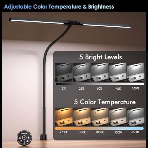 EYOCEAN Schreibtischlampe, Doppelkopf Schreibtischlampe Klemmbar, 24W 80cm Tageslichtlampe Schreibtisch mit Fernbedienung, Dimmbare Monitor Lampe, Büro Tischlampe, Augenschutz Bildschirmlampe