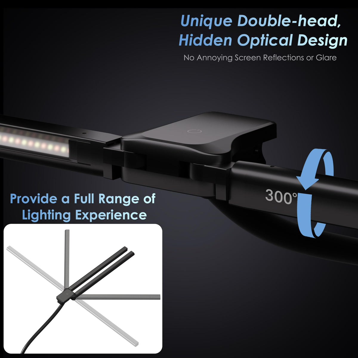 EYOCEAN Schreibtischlampe, Doppelkopf Schreibtischlampe Klemmbar, 24W 80cm Tageslichtlampe Schreibtisch mit Fernbedienung, Dimmbare Monitor Lampe, Büro Tischlampe, Augenschutz Bildschirmlampe