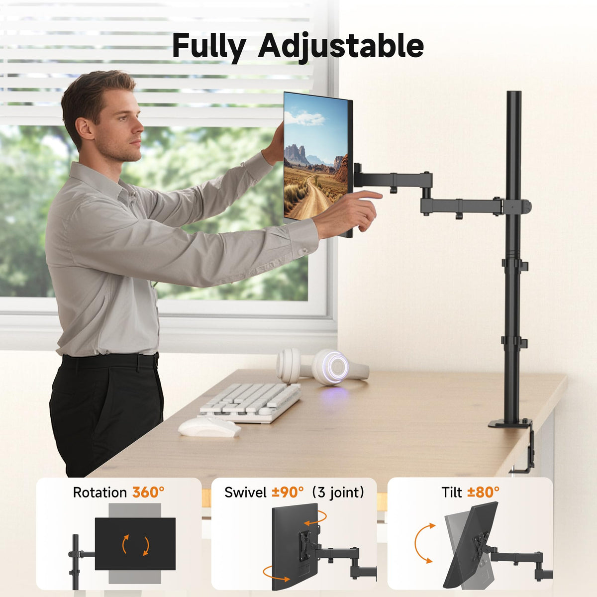 Bracwiser einzelnen Voll einstellbare Stehhöhe Monitorarm Standhalterung 800 mm hoch für Monitor Computerbildschirm 13 15 17 19 20 22 23 24 26 27 30 32 Zoll VESA 75 100 MD7821