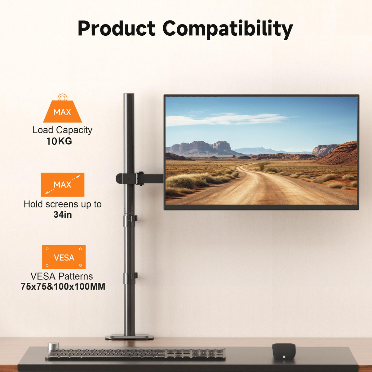 Bracwiser einzelnen Voll einstellbare Stehhöhe Monitorarm Standhalterung 800 mm hoch für Monitor Computerbildschirm 13 15 17 19 20 22 23 24 26 27 30 32 Zoll VESA 75 100 MD7821