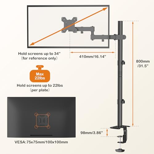 Bracwiser einzelnen Voll einstellbare Stehhöhe Monitorarm Standhalterung 800 mm hoch für Monitor Computerbildschirm 13 15 17 19 20 22 23 24 26 27 30 32 Zoll VESA 75 100 MD7821