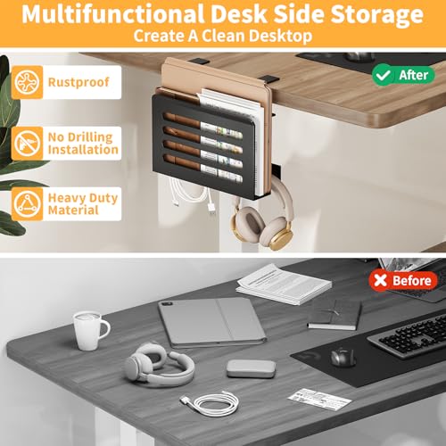 3 In 1 Schreibtisch Seitenaufbewahrung Laptop Ständer mit Haken & Kabelhaken Verstellbare Laptop Halterung Unter Schreibtisch Aufbewahrung Ohne Bohrer Schreibtisch Organizer für Büro und Home