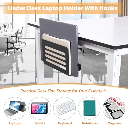 3 In 1 Schreibtisch Seitenaufbewahrung Laptop Ständer mit Haken & Kabelhaken Verstellbare Laptop Halterung Unter Schreibtisch Aufbewahrung Ohne Bohrer Schreibtisch Organizer für Büro und Home